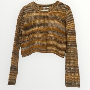 Cropped Yellow and Gray Striped Sweater